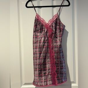 Vintage  90th Victoria’s Secret Chic Pink Plaid Lingerie with Lace Trim Sz S